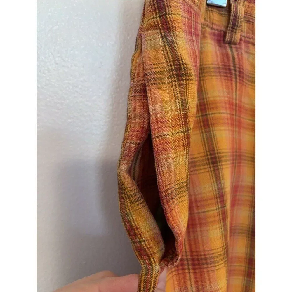 Tommy Bahama Relax Orange Plaid 100% Linen Flat Front Shorts Size 35